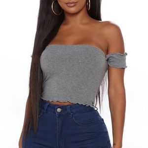 NWOT Sexy Cold Off Shoulder Cami Crop Top Light Grey